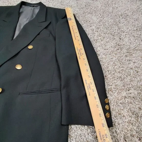 Christian Dior Double Breasted Blazer Mens 44R Black Wool Gold Button Sport Coat